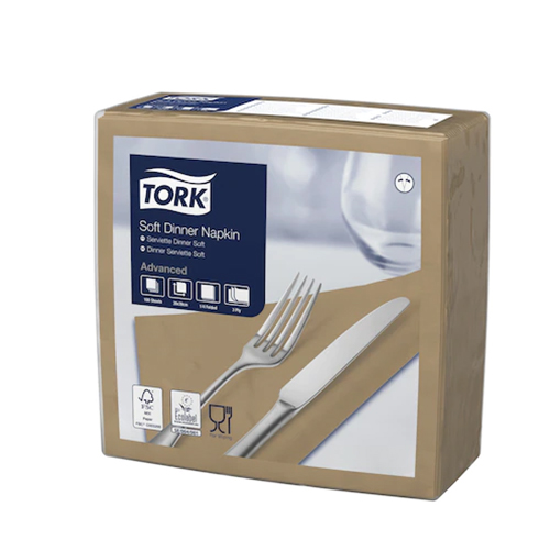 Servetele de masa 3 straturi Dinner 39 x 39 cm 100 buc 1/4, Tork, maro