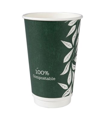 Pahare carton - Pahare biodegradabile din carton pentru cafea Abena Gastro Green Leaves 13.5cm, Ø9cm, 50 cl 16 Oz - Abena - Romsales.ro