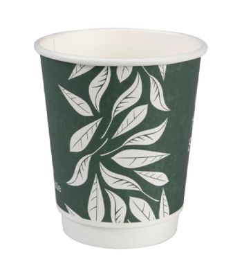 Pahare carton - Pahare biodegradabile din carton pentru cafea Abena Gastro Green Leaves 9.1cm, Ø8cm, 24 cl 8 Oz - Abena - Romsales.ro