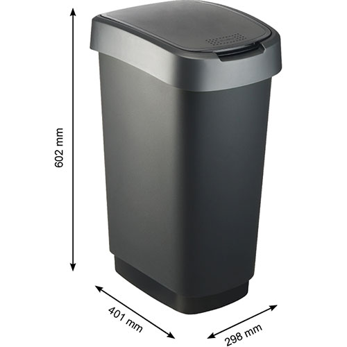 Cos gunoi cu capac batant Twist 50L, Rothopro, gri