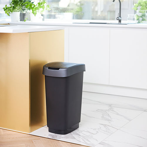 Cos gunoi cu capac batant Twist 50L, Rothopro, gri